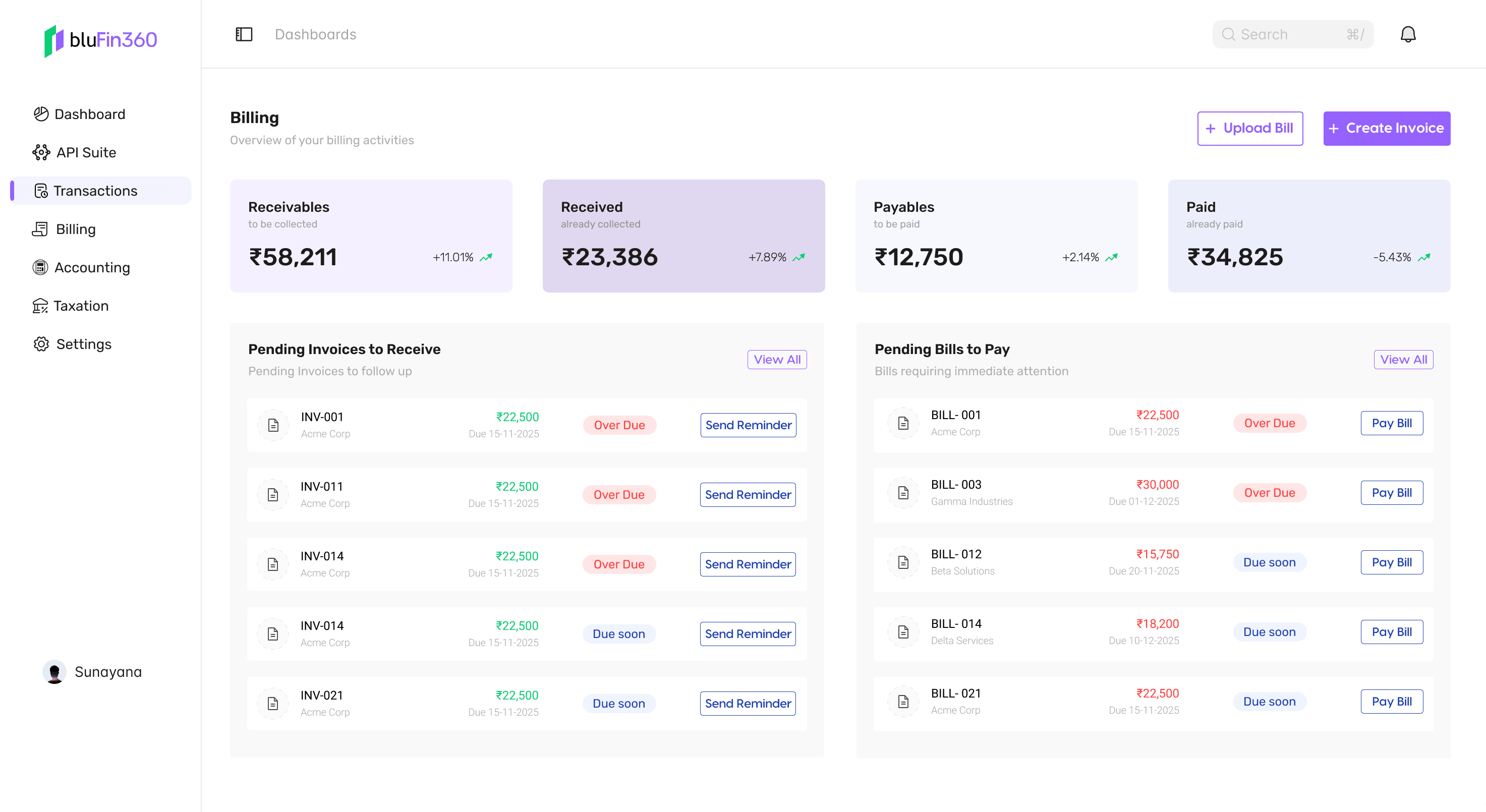 Cloud ERP Platform Dashboard